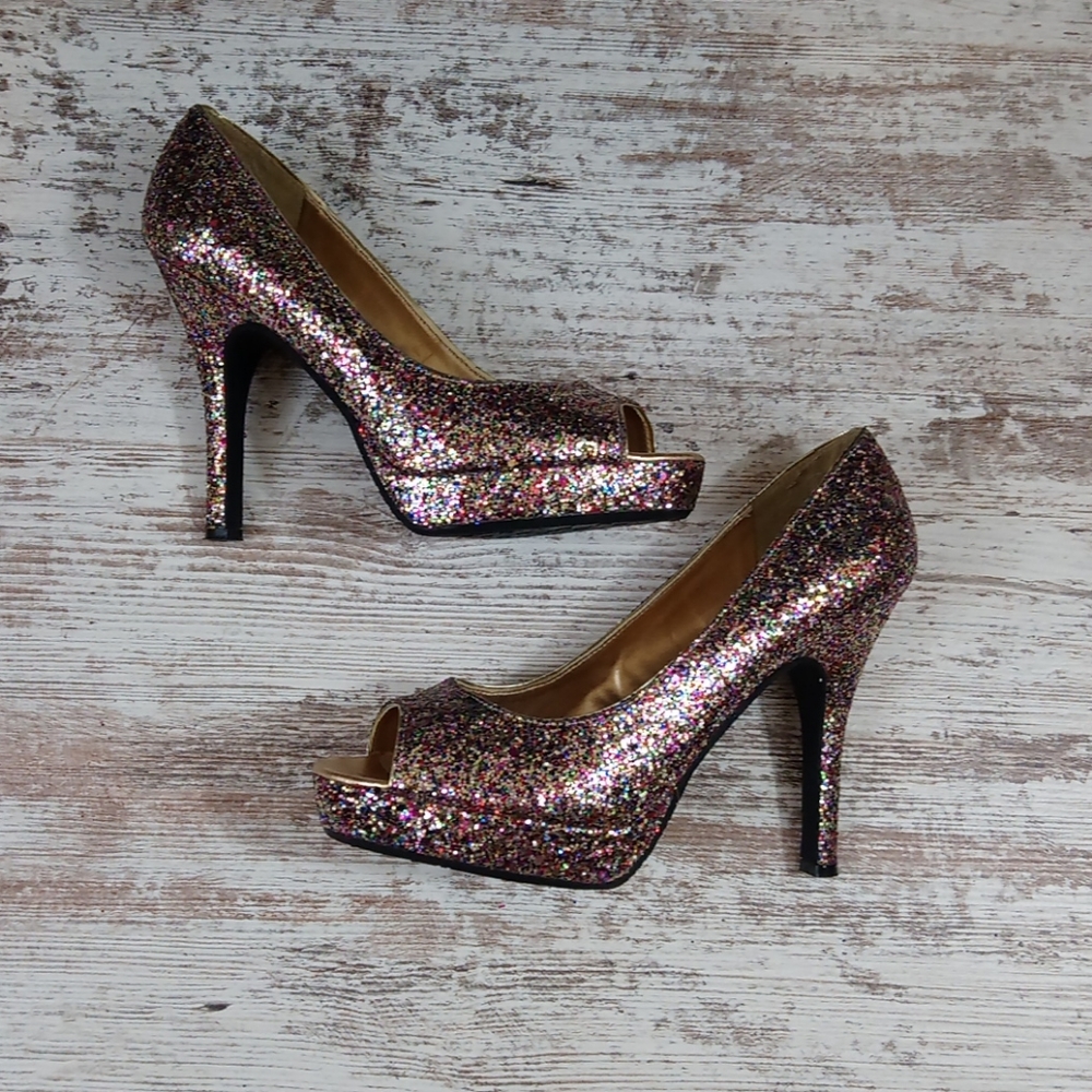 Sparkly Colorful Glitter Open Toe Heels Shoes